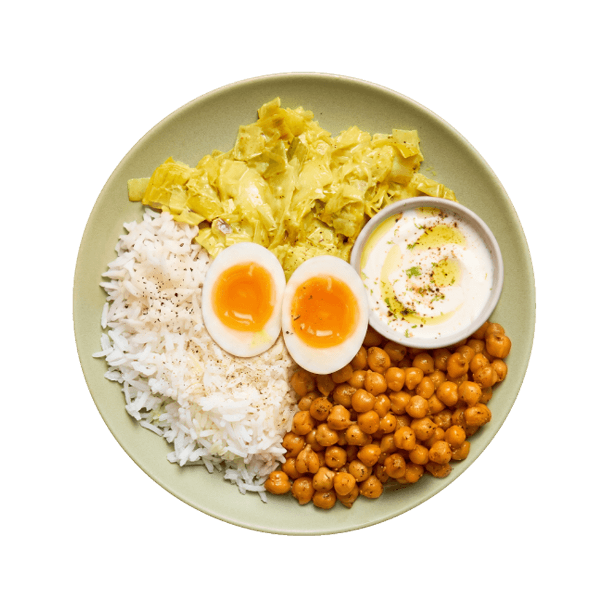 Bowl pois chiches, fondue de poireaux & œuf