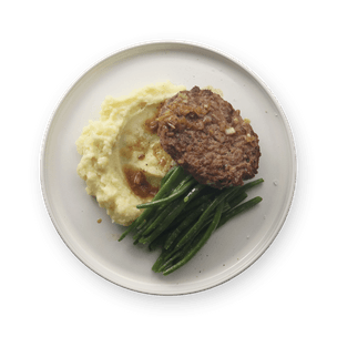Steak haché, purée & haricots verts