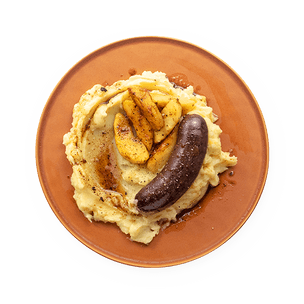 Blood sausage with apples and homemade mash