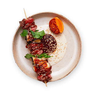 Pics de bœuf laqué, sauce à la pâte de sésame