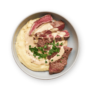 Steak sauce moutarde & purée express au comté