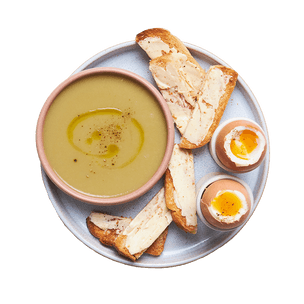 Soupe express au poireau & œufs à la coque