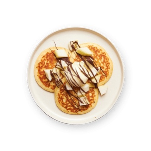 Pancakes express glace vanille, poire & chocolat