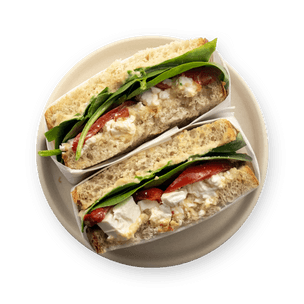 Roasted pepper, spinach and feta sandwich