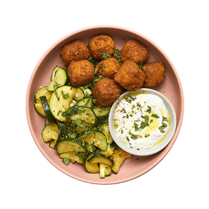 Boulettes végé, courgettes & sauce yaourt