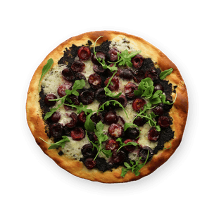 Pizza cerise, tapenade & tomme
