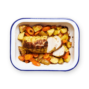 Rôti de dinde, sauce curry moutarde & légumes rôtis