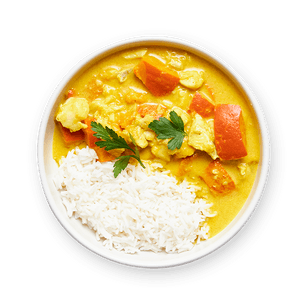 Curry de cabillaud, potimarron & riz