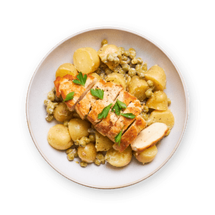 Poulet, pomme de terre & petits pois