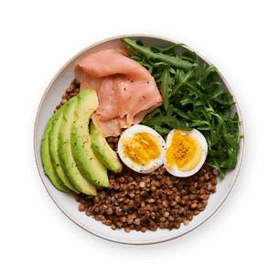 Salade de lentilles, saumon fumé & œuf