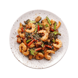 Poêlée de crevettes & légumes express