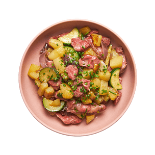 Poêlée de pommes de terre, courgettes & gésiers