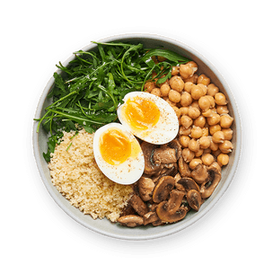 Bowl pois-chiches, champignons & œuf mollet