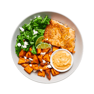 Baked Salmon with Sweet Potatoes & Broccoli