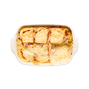 Gratin pommes de terre, jambon & raclette