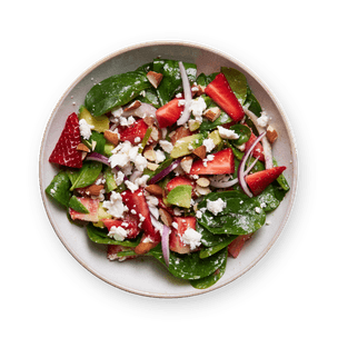 Salade avocat, fraises, feta & amandes