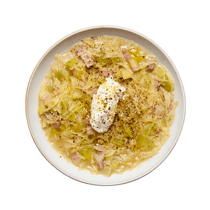 Soupe de vermicelles aux poireaux & lardons