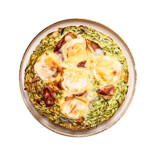 Frittata aux courgettes, cabécou & jambon