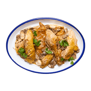 Poulet rôti, champignons & crème au comté