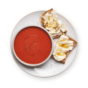 Soupe express à la tomate & toast gorgonzola miel