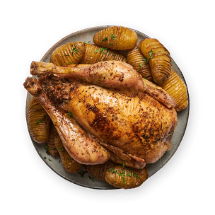 Roasted Chicken with Hasselback Potatoes