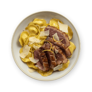 Duck with wild mushroom ravioli