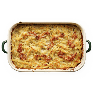 Gratin de pâtes au lard & cabécou