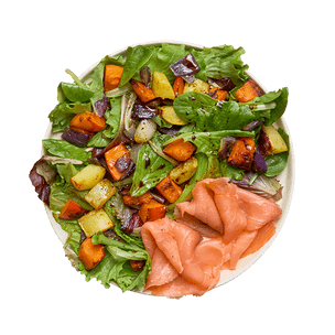 Salade de légumes rôtis au air-fryer & saumon fumé