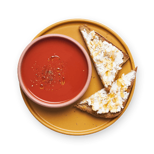 Soupe express à la tomate & toast chèvre miel