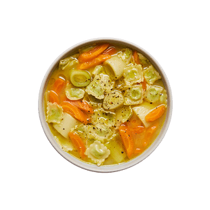 Bouillon de ravioles & légumes