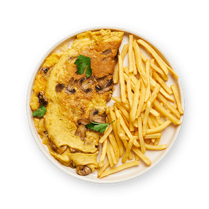 Omelette champignon, comté & frites