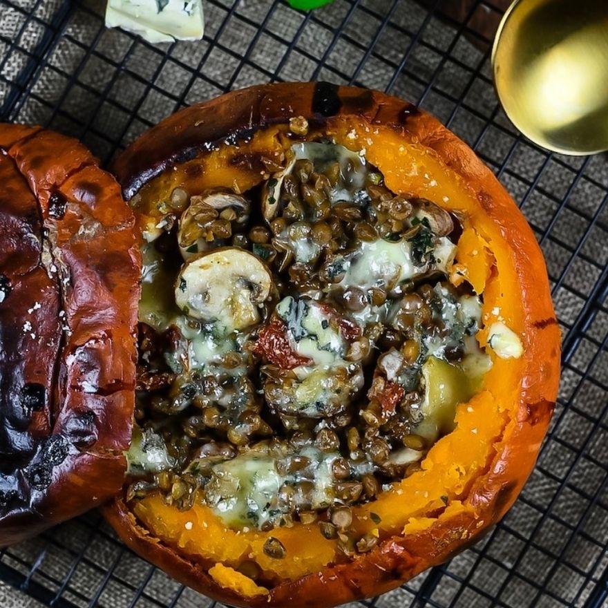 Potimarron farci aux lentilles et bleu d'Auvergne