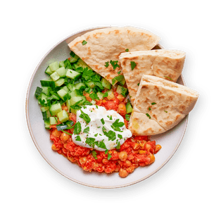 Tomato-Roasted Chickpeas with Pita & Yogurt