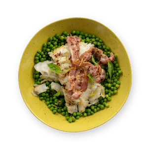 Cod with peas and bacon