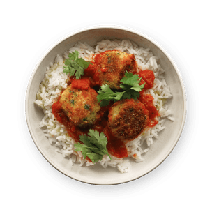 Boulettes de poisson, tomates & riz