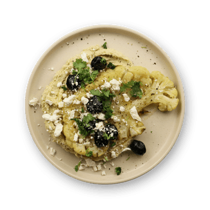 Cauliflower Steak with Hummus & Olives