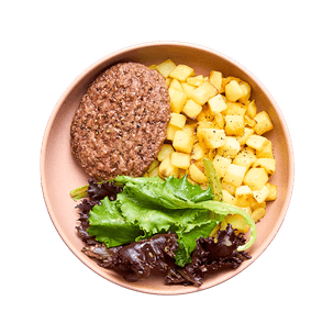 Steak haché, pommes sautées & salade