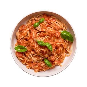 Pâtes crémeuses à la tomate & lardons