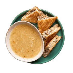 Soupe de poulet vermicelles & grilled cheese au comté