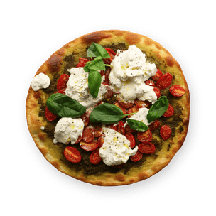 Pizza pesto, tomates & burrata