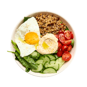 Bowl méditerranéen & œuf au plat