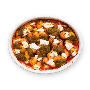 Gratin de gnocchi pesto, courgette & chèvre