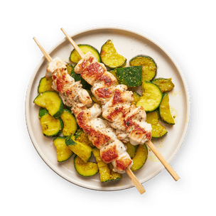 Brochettes de poulet & courgettes au curry