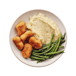 Nuggets végé, haricots verts & purée