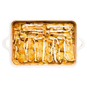 Gratin de pommes de terre, champignons & camembert