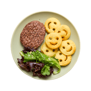 Steak haché, kids smile & salade