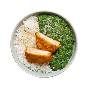 Cordon bleu, épinards à la crème & riz