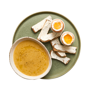 Mouliné de légumes, œuf à la coque & mouillettes