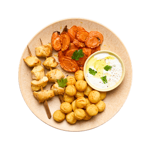 Brochettes de poulet & pommes noisettes au air-fryer