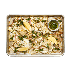 Cabillaud & navets rôtis sauce chimichurri